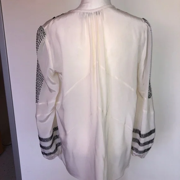 Altuzarra Peasant Blouse Size 4 Tie Embroidered Silk Made In Italy White Black - Picture 9 of 14